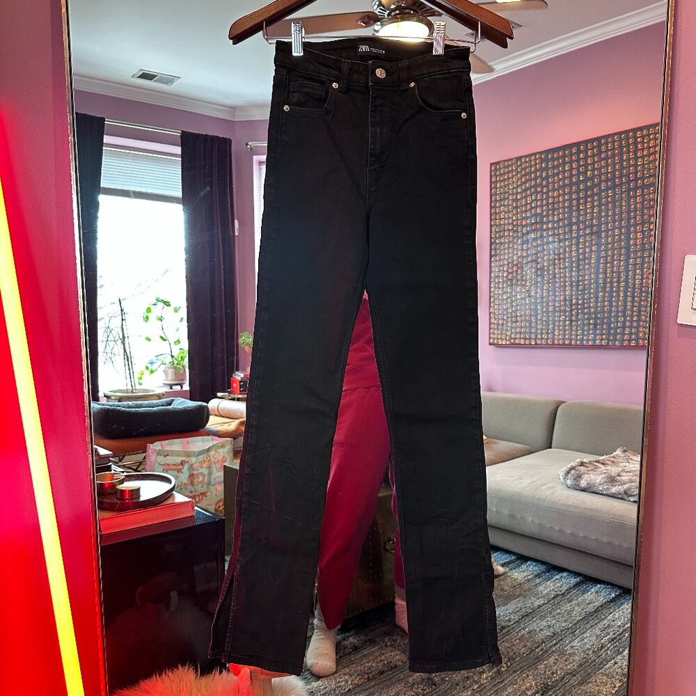Zara - Black Jeans, Open Slit - Black - Size 26